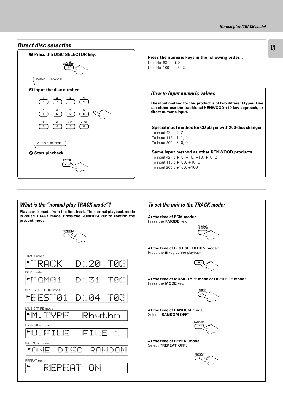 Direct disc selection | Kenwood CD-423M User Manual | Page 13 / 36