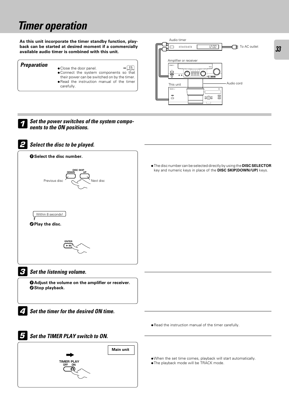 Timer operation | Kenwood CD-423M User Manual | Page 33 / 36