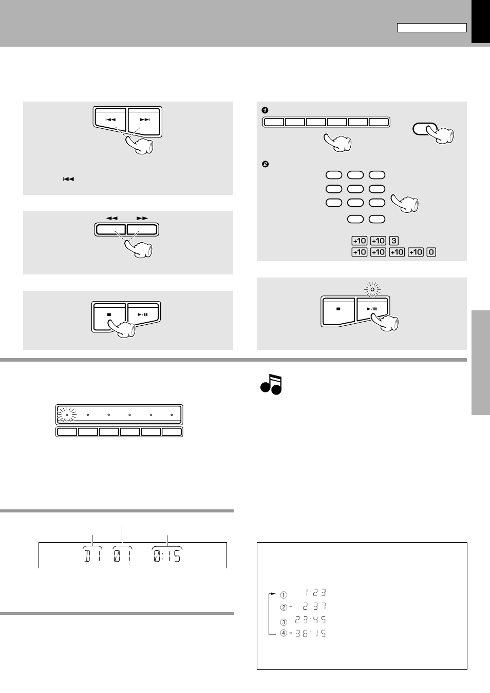 D 1 * ) 1 * * ) 1 : 5, Skipping tracks, Playback from desired track | Kenwood XD-6550 User Manual | Page 25 / 76