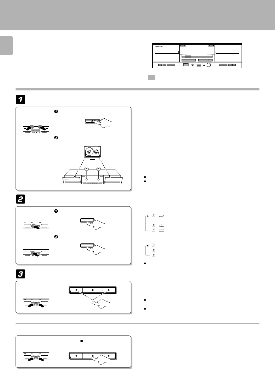 Relay playback, Load cassette tapes in both decks, Determine the playback condition | Start playback | Kenwood CT/KXF-W User Manual | Page 12 / 28