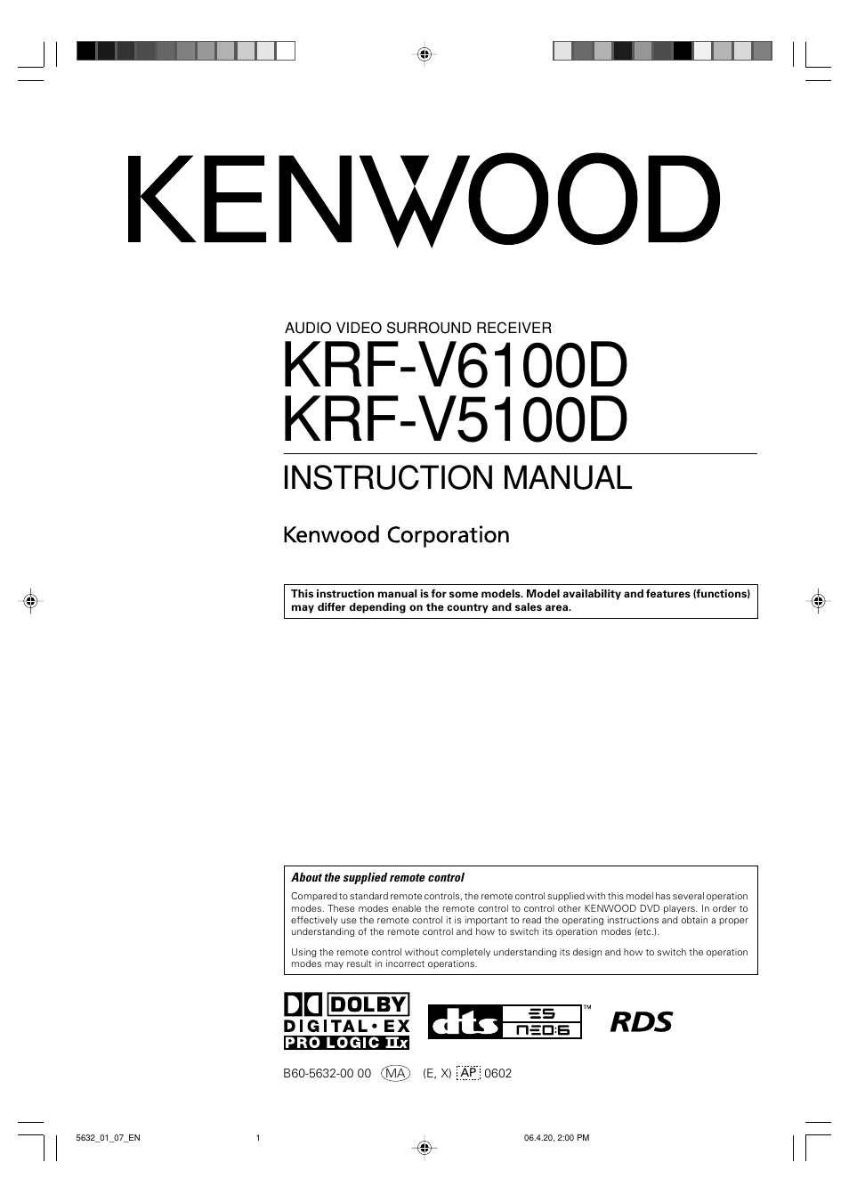 Kenwood B60-5632-00 00 MA (E User Manual | 36 pages