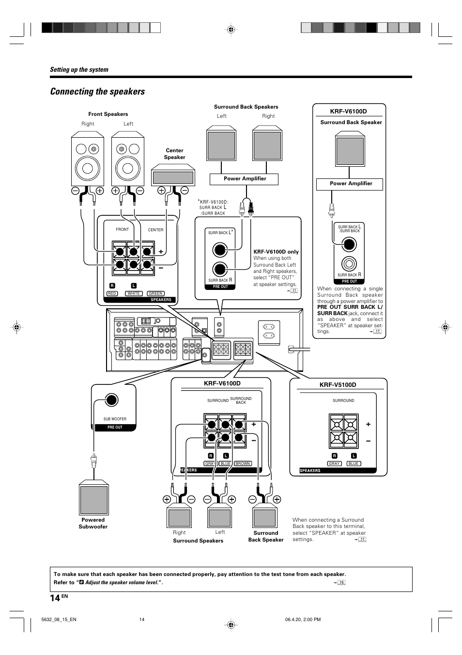 Connecting the speakers, Setting up the system | Kenwood B60-5632-00 00 MA (E User Manual | Page 14 / 36