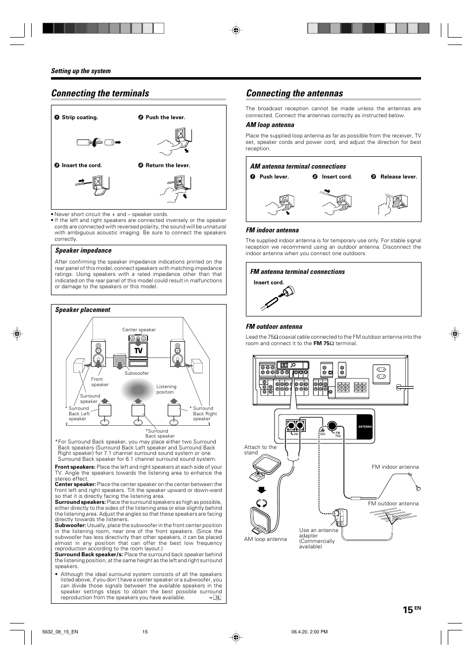 Connecting the antennas, Connecting the terminals | Kenwood B60-5632-00 00 MA (E User Manual | Page 15 / 36