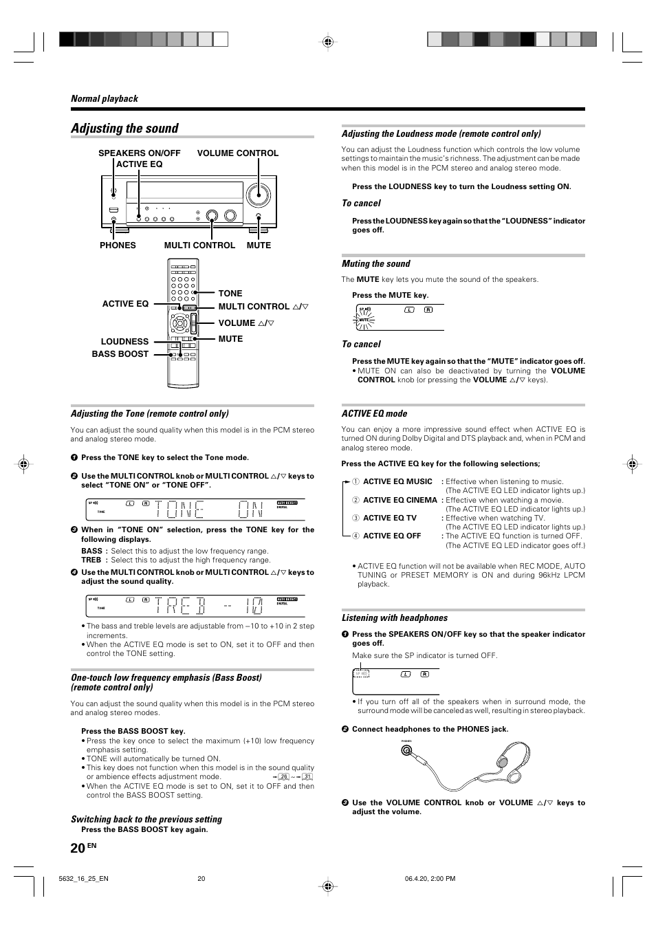 Adjusting the sound | Kenwood B60-5632-00 00 MA (E User Manual | Page 20 / 36
