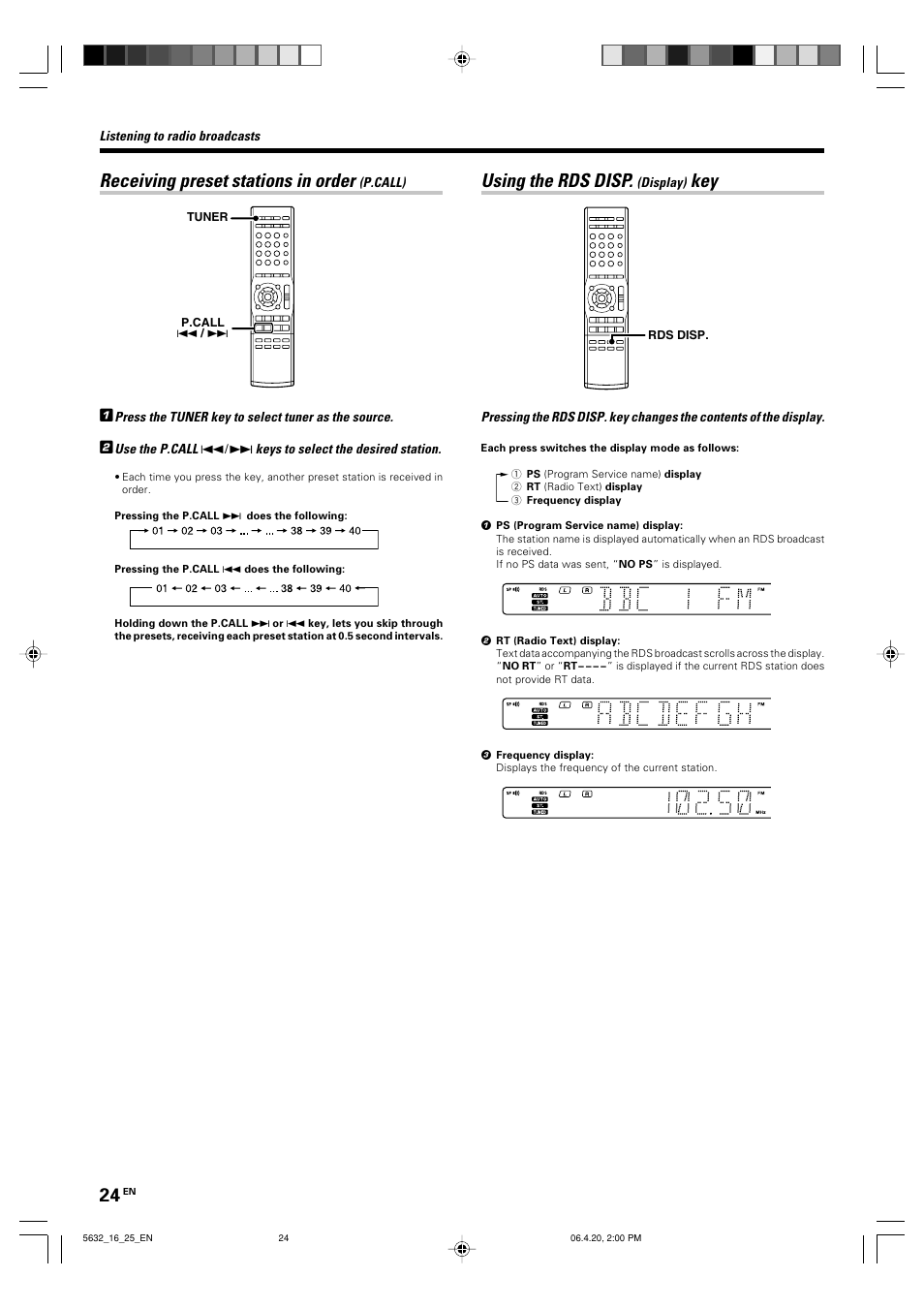 Using the rds disp, Receiving preset stations in order | Kenwood B60-5632-00 00 MA (E User Manual | Page 24 / 36