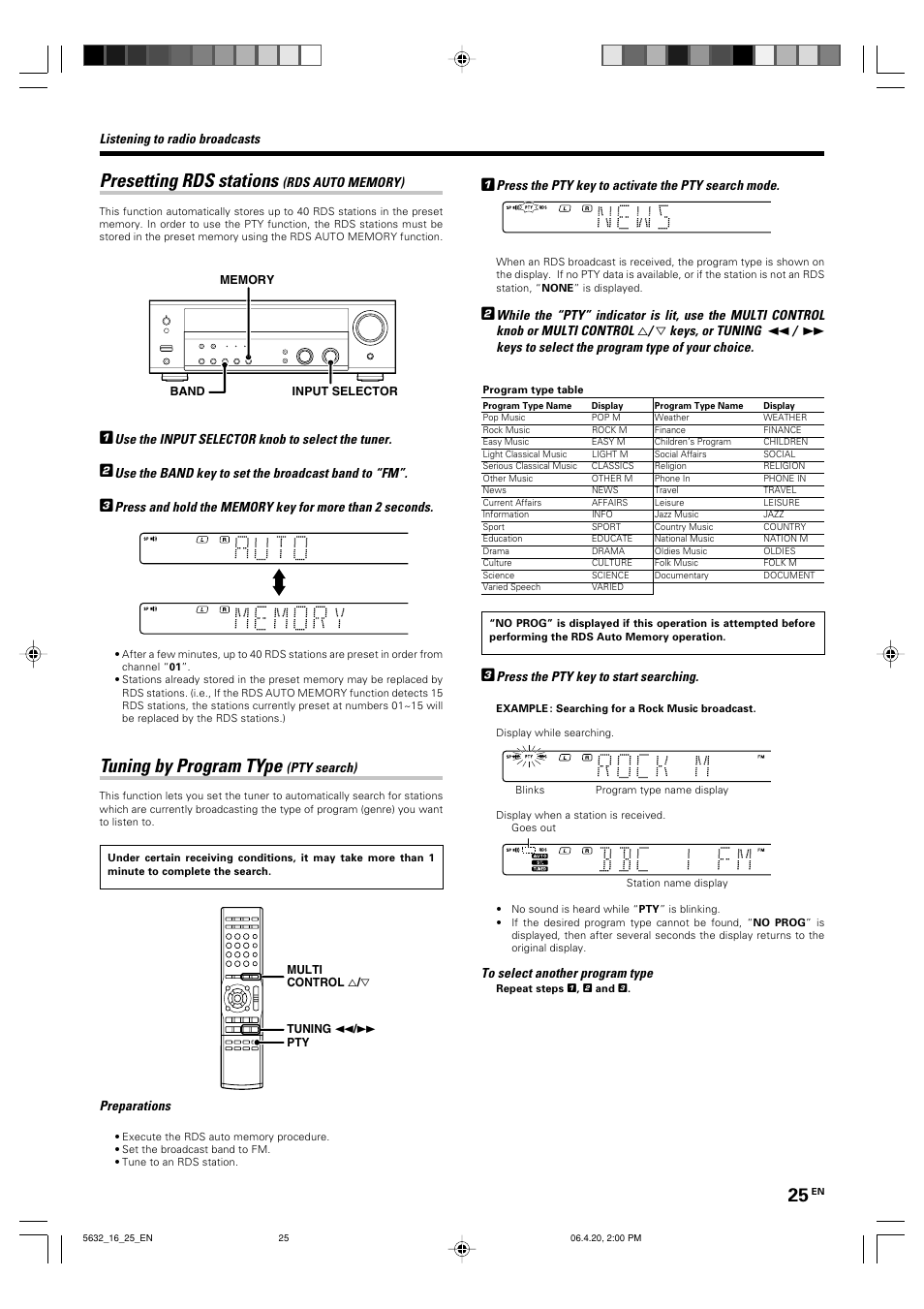 Presetting rds stations, Tuning by program type | Kenwood B60-5632-00 00 MA (E User Manual | Page 25 / 36