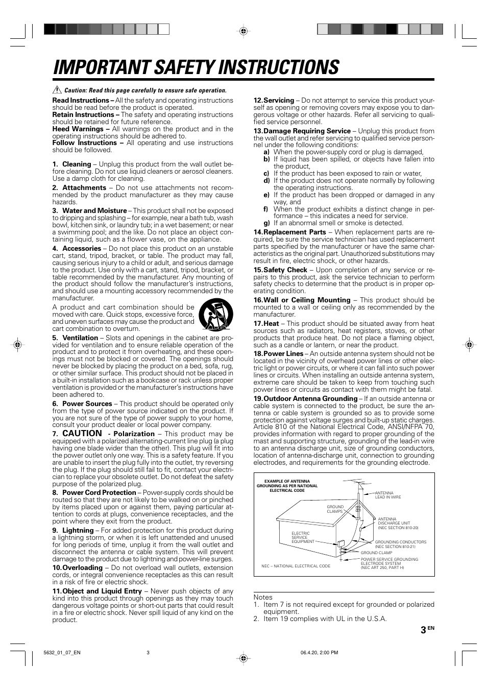 Important safety instructions, Caution | Kenwood B60-5632-00 00 MA (E User Manual | Page 3 / 36