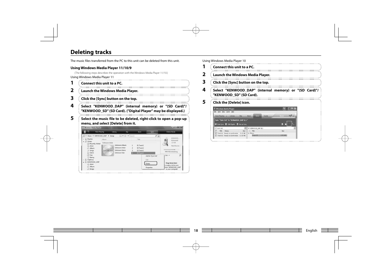 Deleting tracks | Kenwood HC MGR-A7 User Manual | Page 18 / 53