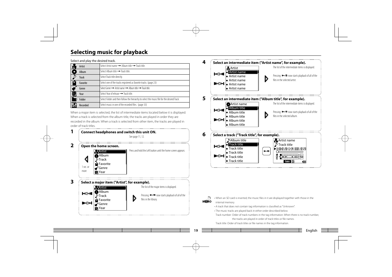 Selecting music for playback | Kenwood HC MGR-A7 User Manual | Page 19 / 53