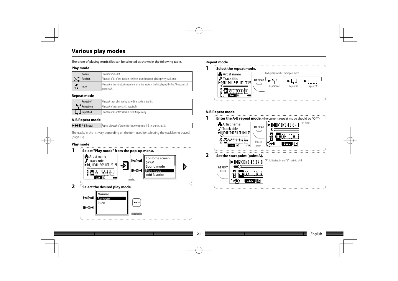 Various play modes | Kenwood HC MGR-A7 User Manual | Page 21 / 53
