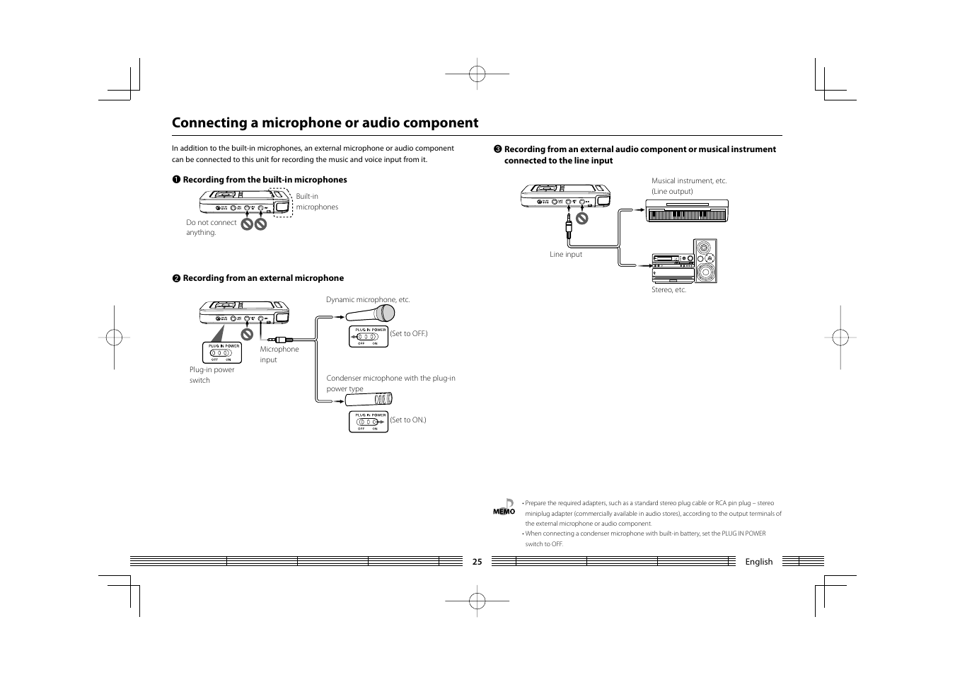 Connecting a microphone or audio component | Kenwood HC MGR-A7 User Manual | Page 25 / 53