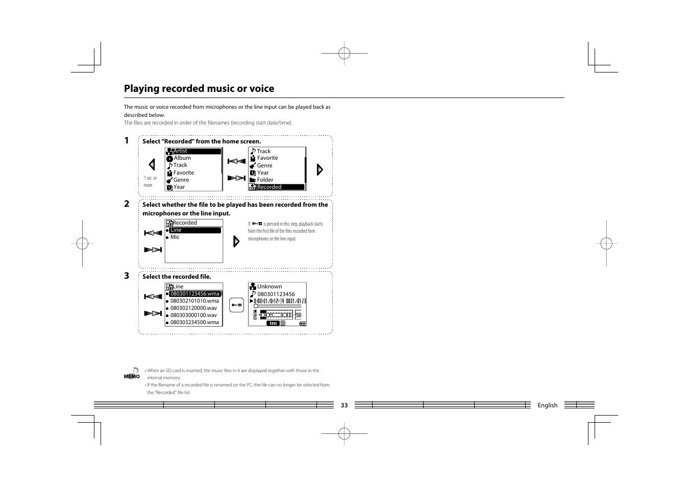 Playing recorded music or voice | Kenwood HC MGR-A7 User Manual | Page 33 / 53