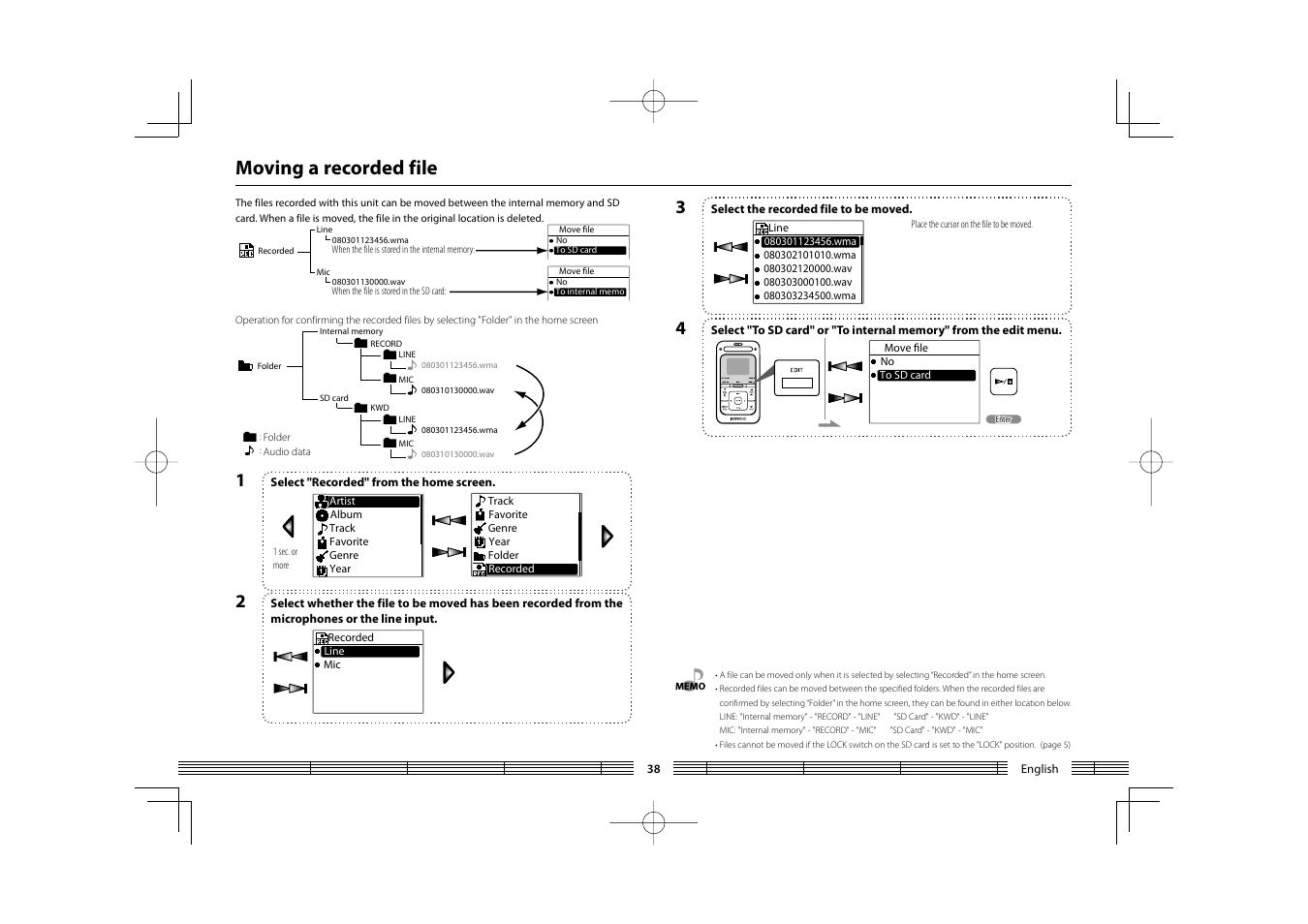 Moving a recorded file | Kenwood HC MGR-A7 User Manual | Page 38 / 53