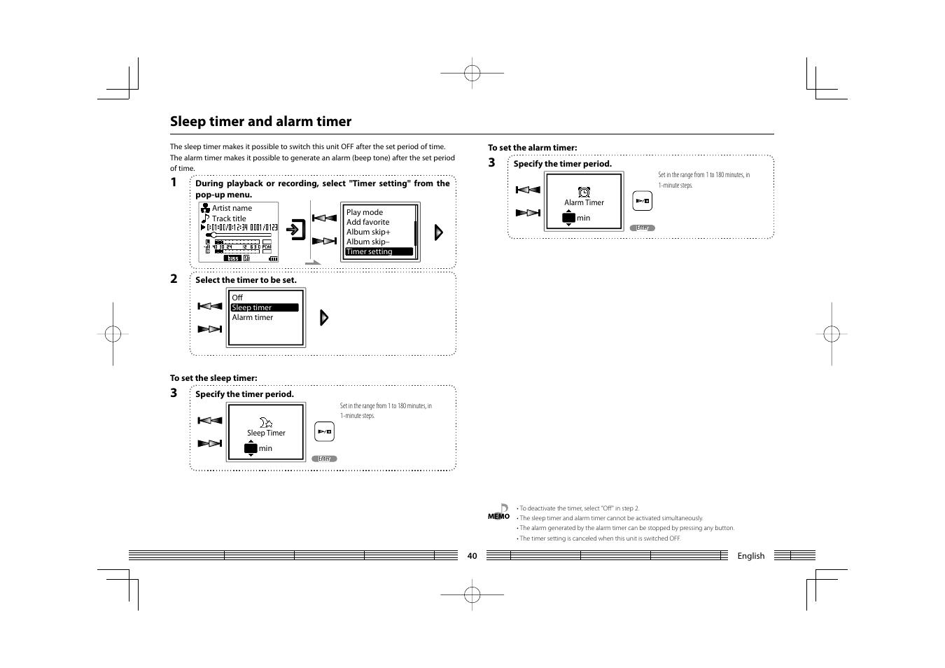Sleep timer and alarm timer | Kenwood HC MGR-A7 User Manual | Page 40 / 53