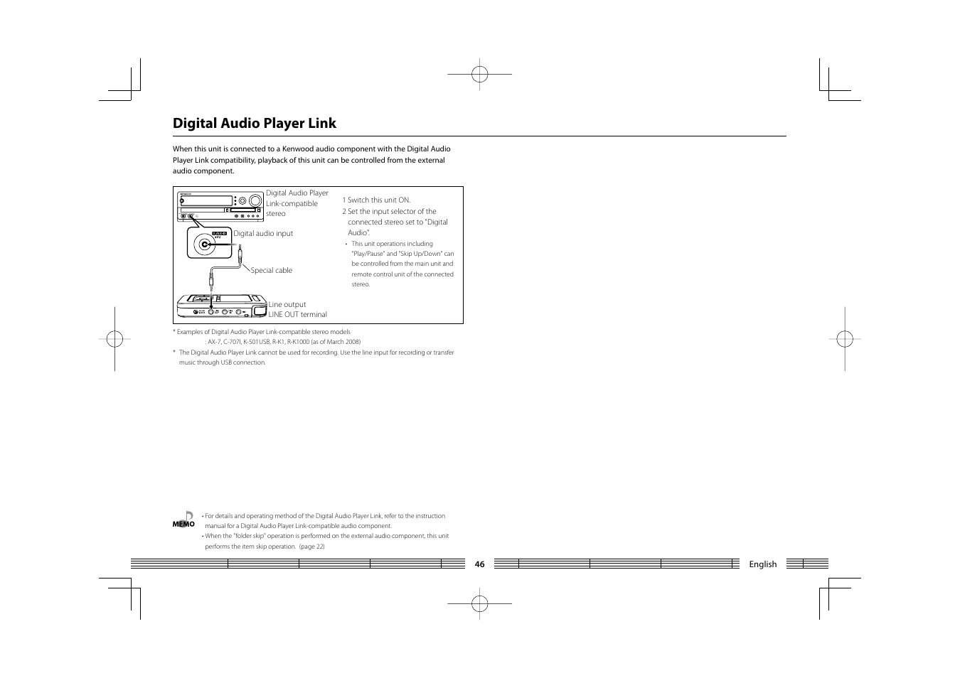 Digital audio player link | Kenwood HC MGR-A7 User Manual | Page 46 / 53
