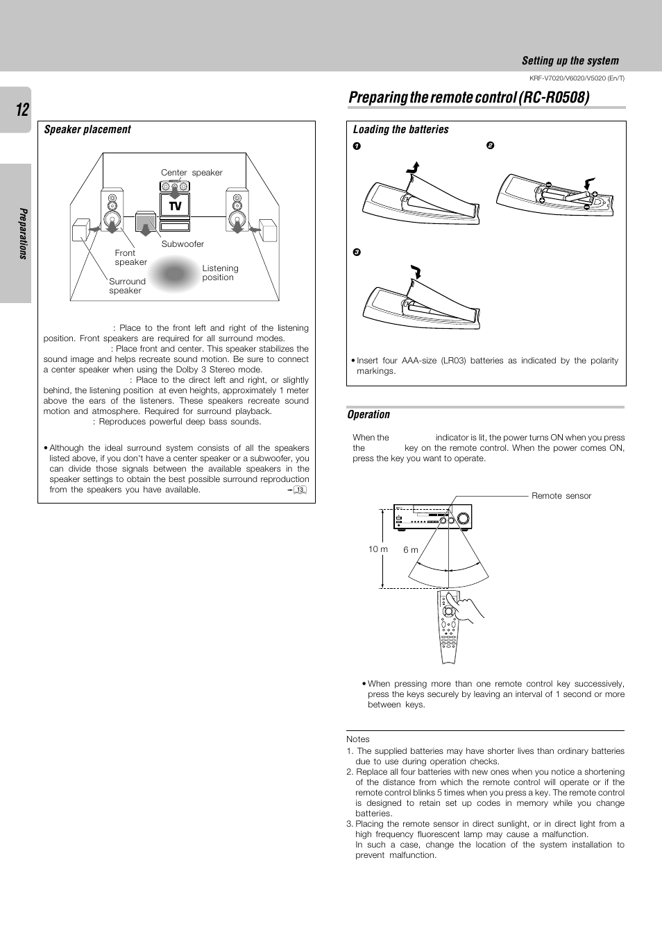 Preparing the remote control (rc-r0508) | Kenwood KRF-V6020 User Manual | Page 12 / 28