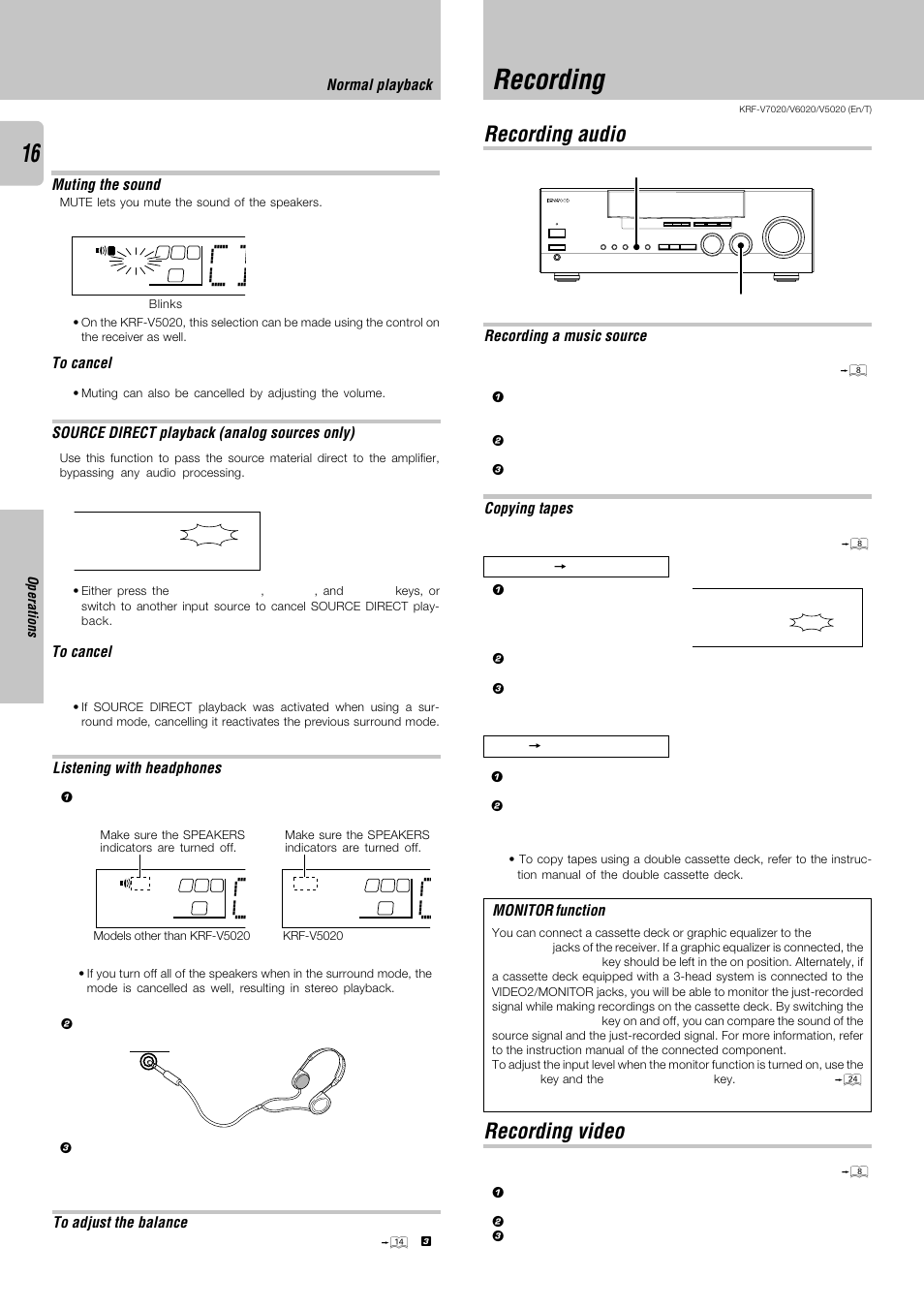 Recording, Recording audio, Recording video | Recording audio recording video | Kenwood KRF-V6020 User Manual | Page 16 / 28