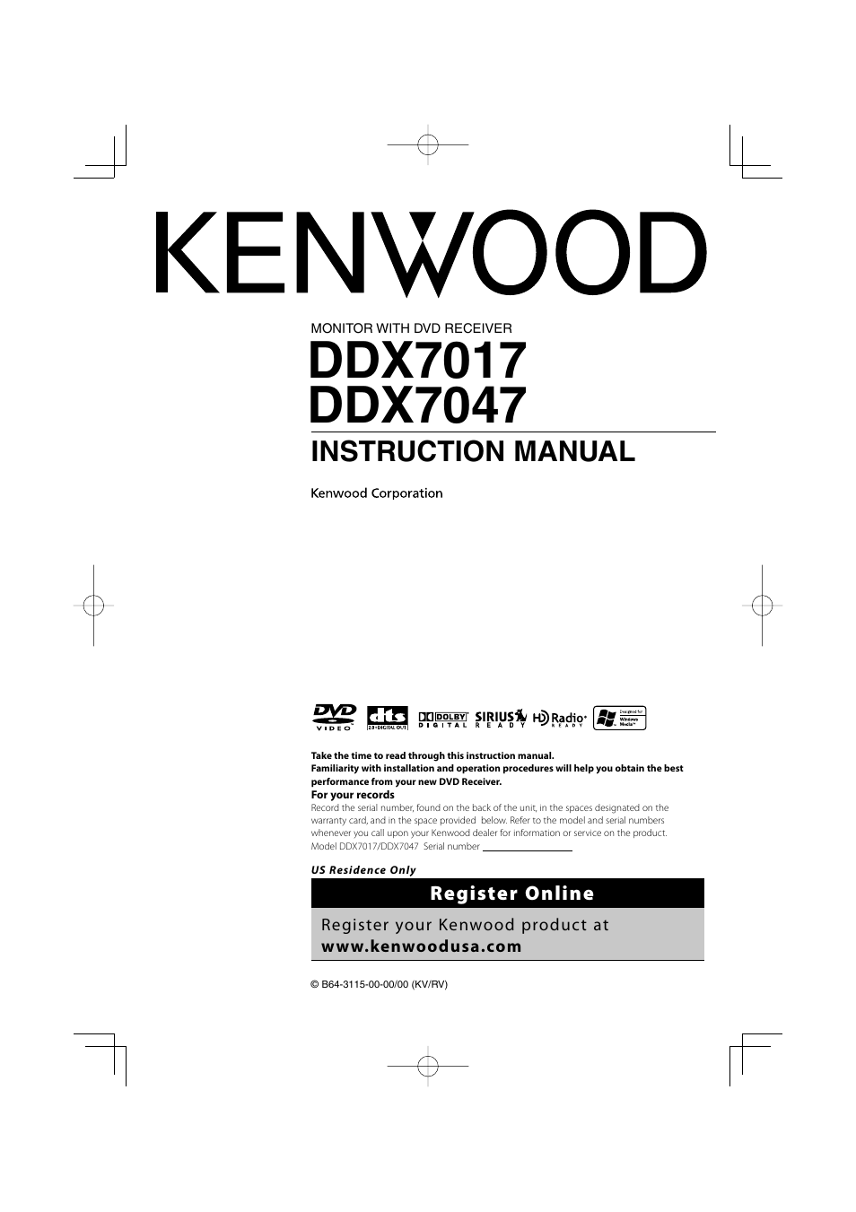 Kenwood DDX7017 DDX7047 User Manual | 88 pages