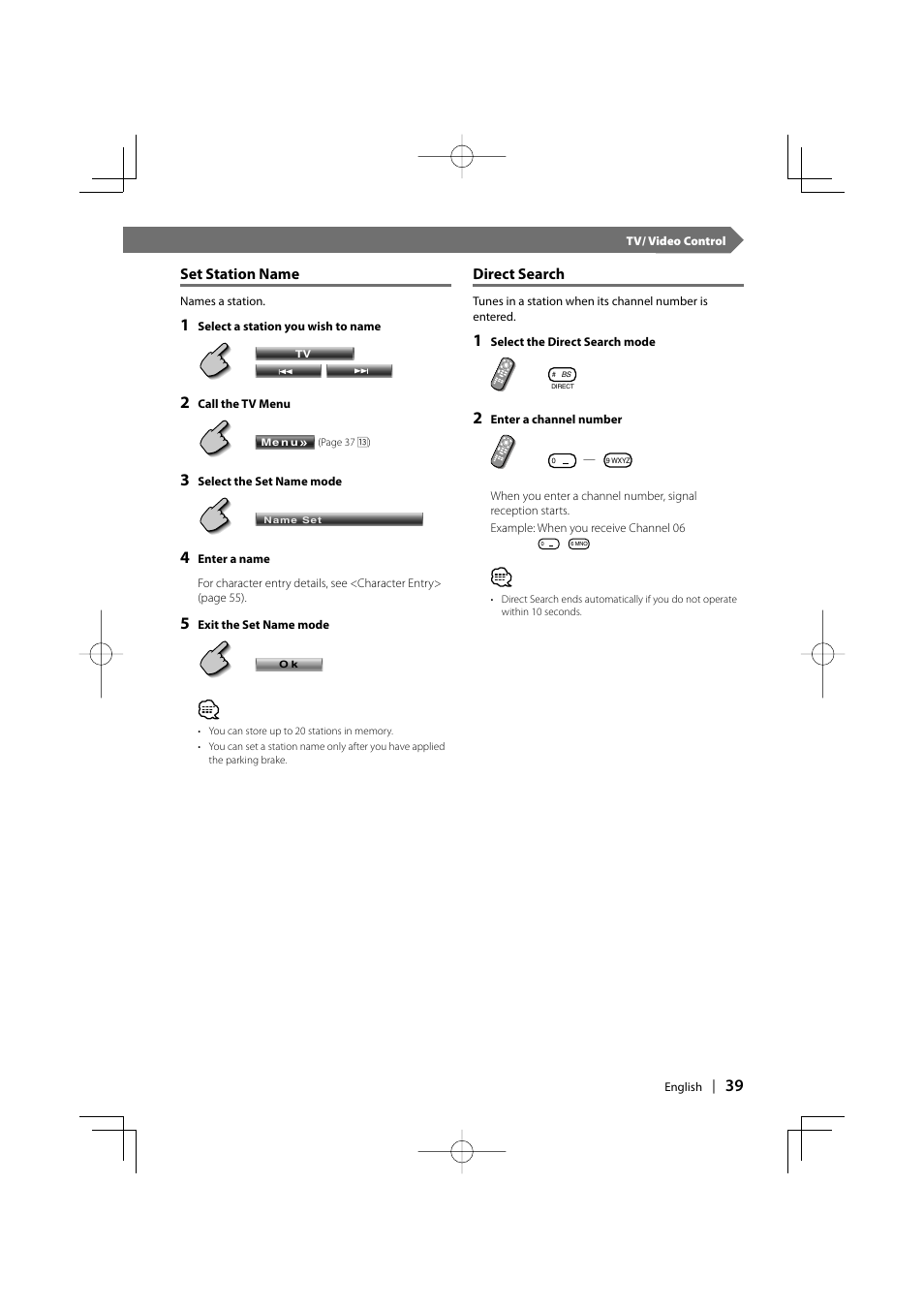 Set station name, Direct search | Kenwood DDX7017 DDX7047 User Manual | Page 39 / 88