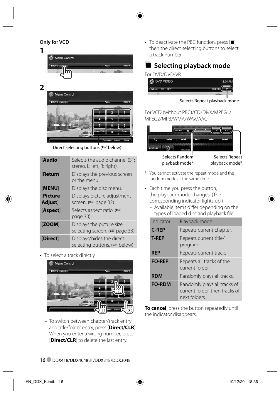 Selecting playback mode | Kenwood DDX3048 User Manual | Page 16 / 64