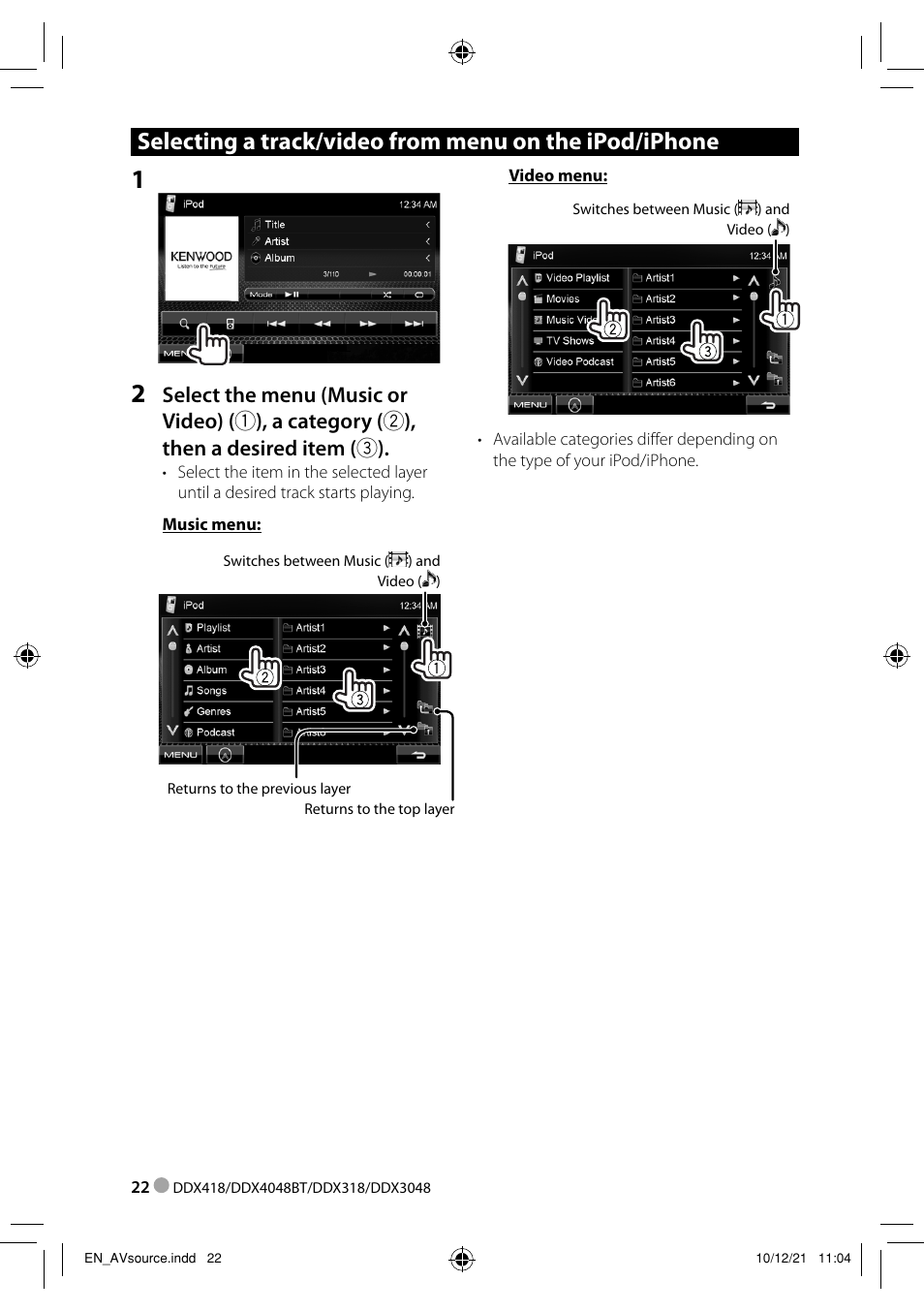 Kenwood DDX3048 User Manual | Page 22 / 64