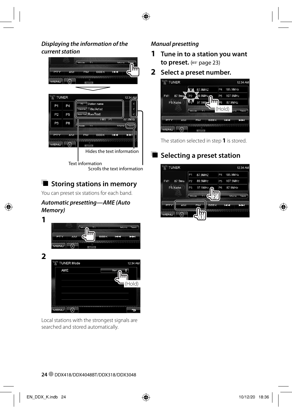 Selecting a preset station | Kenwood DDX3048 User Manual | Page 24 / 64