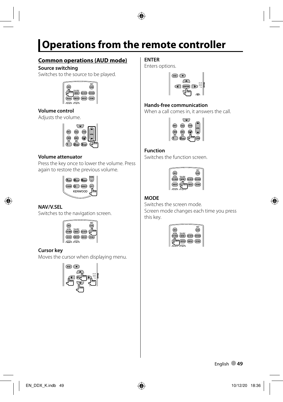 Operations from the remote controller | Kenwood DDX3048 User Manual | Page 49 / 64