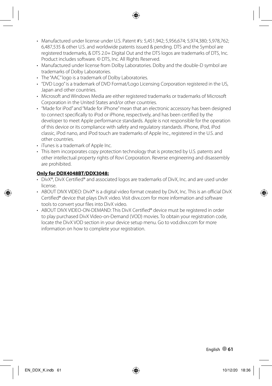 Kenwood DDX3048 User Manual | Page 61 / 64