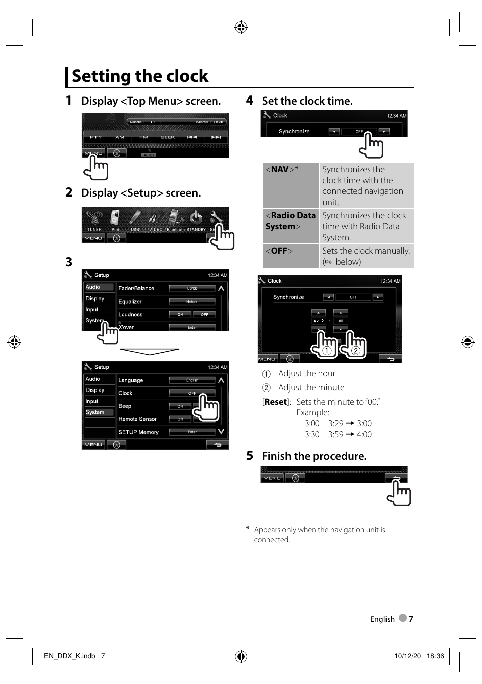 Setting the clock | Kenwood DDX3048 User Manual | Page 7 / 64