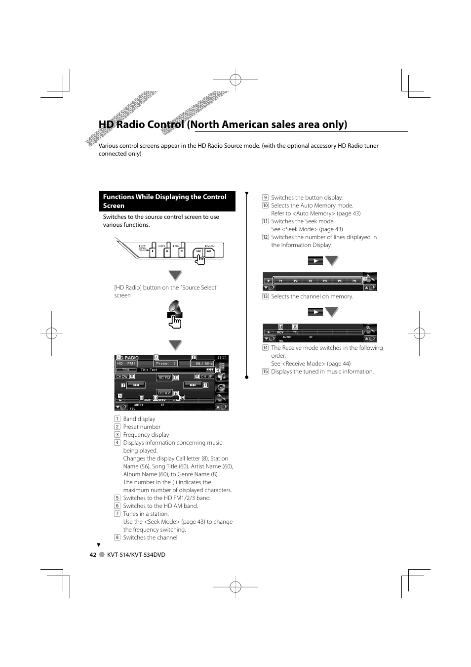 Hd radio control (north american sales area only) | Kenwood KVT-534DVD User Manual | Page 42 / 104