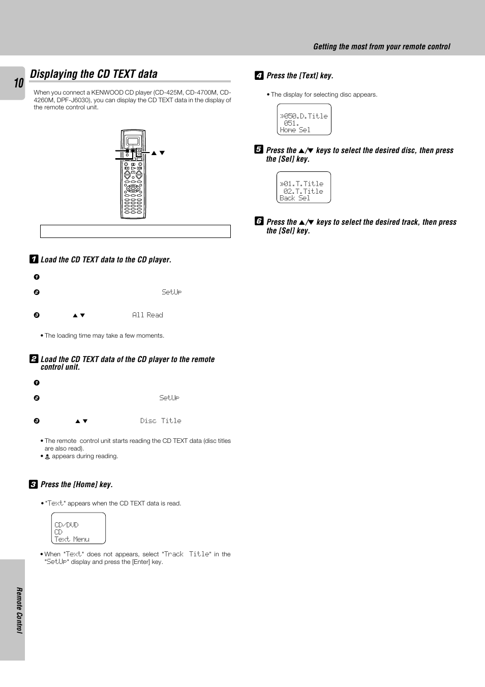 Displaying the cd text data | Kenwood KRF-V8030D User Manual | Page 10 / 14