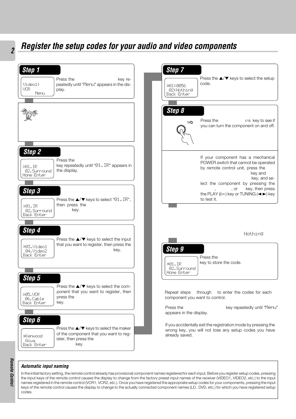 Step 1, Step 2, Step 3 | Step 4, Step 5, Step 6, Step 7, Step 8, Step 9 | Kenwood KRF-V8030D User Manual | Page 2 / 14