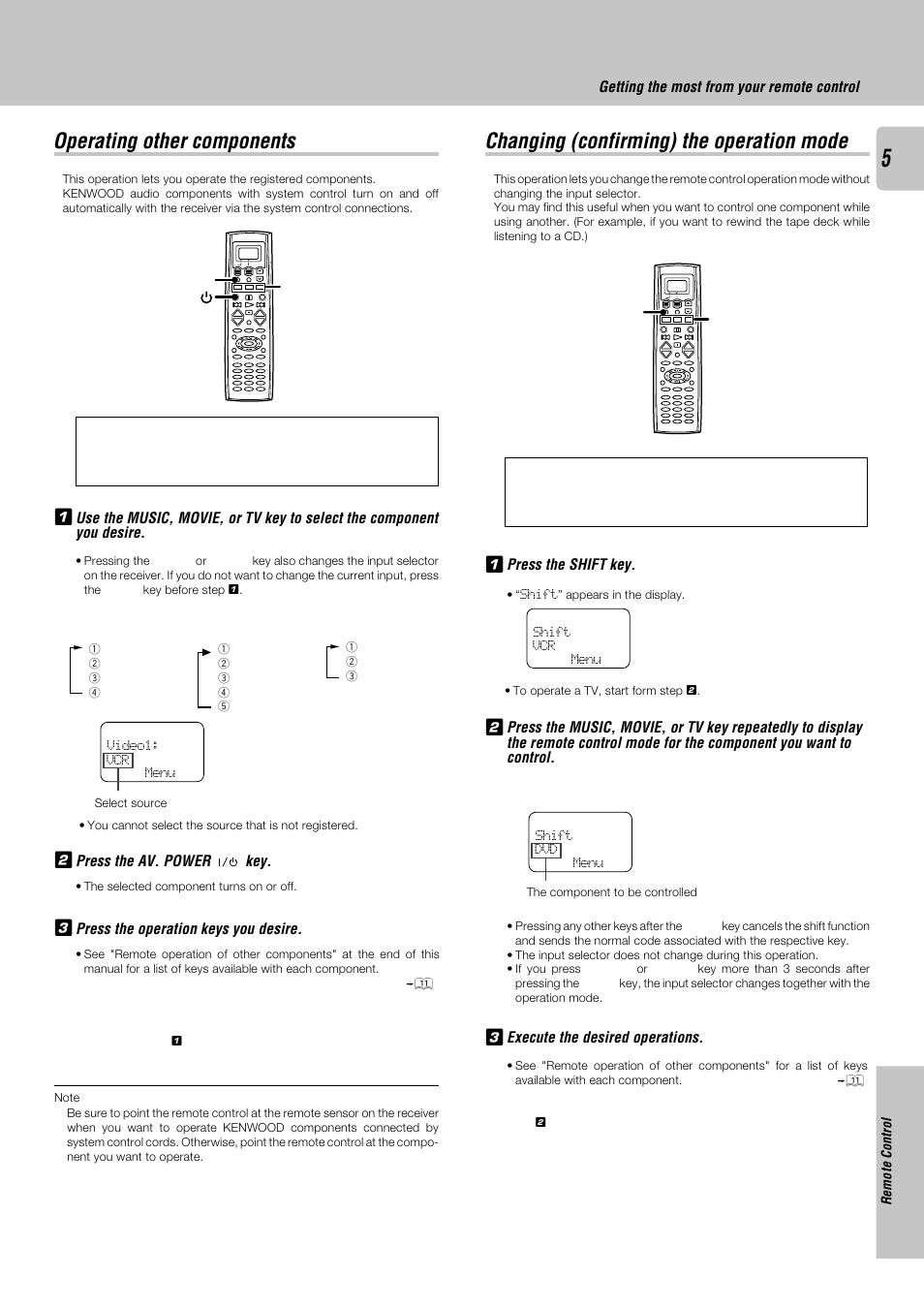 Operating other components, Changing (confirming) the operation mode | Kenwood KRF-V8030D User Manual | Page 5 / 14