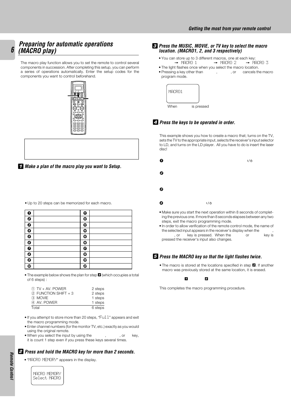 Preparing for automatic operations(macro play), Preparing for automatic operations (macro play) | Kenwood KRF-V8030D User Manual | Page 6 / 14