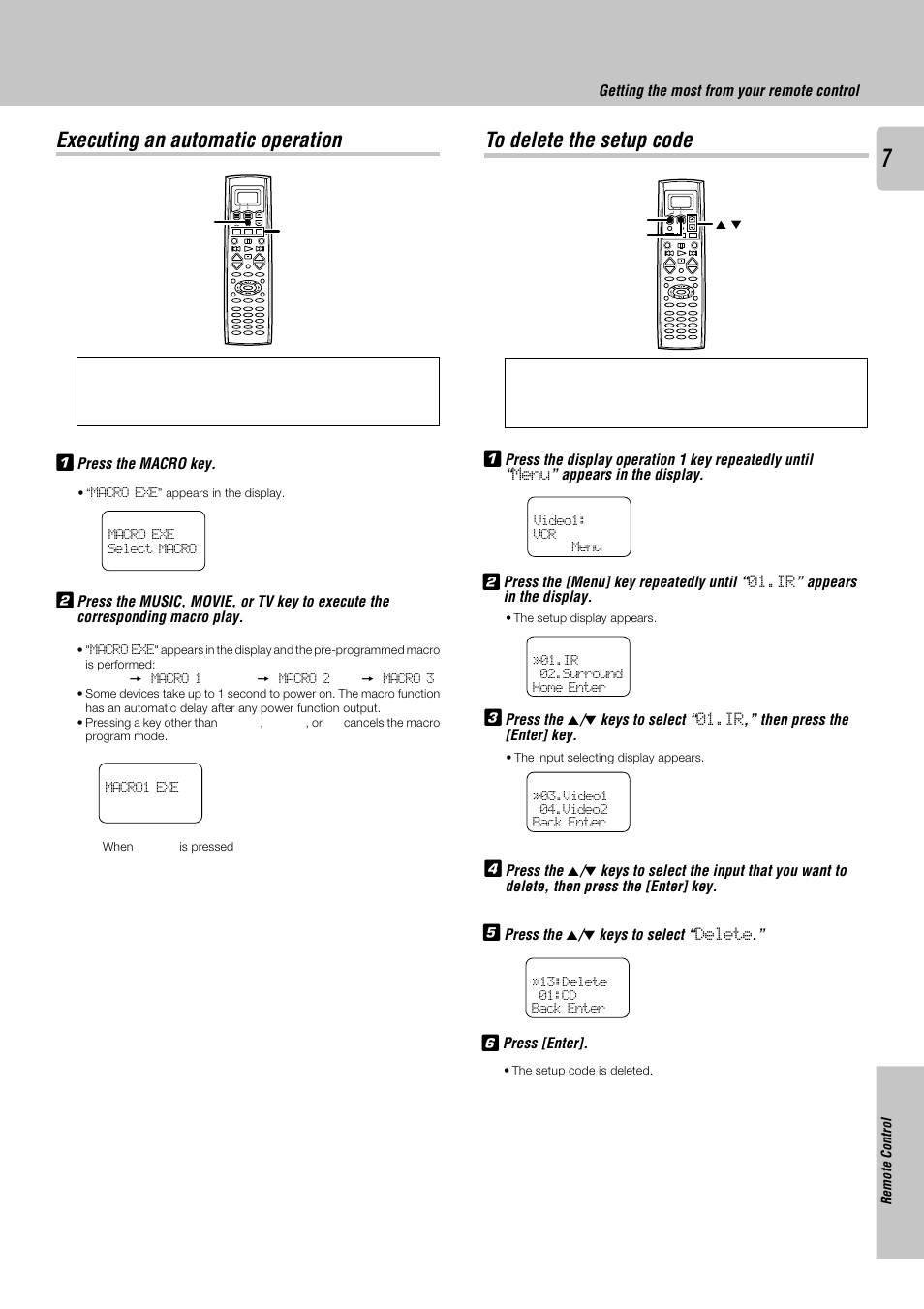 Executing an automatic operation, To delete the setup code | Kenwood KRF-V8030D User Manual | Page 7 / 14