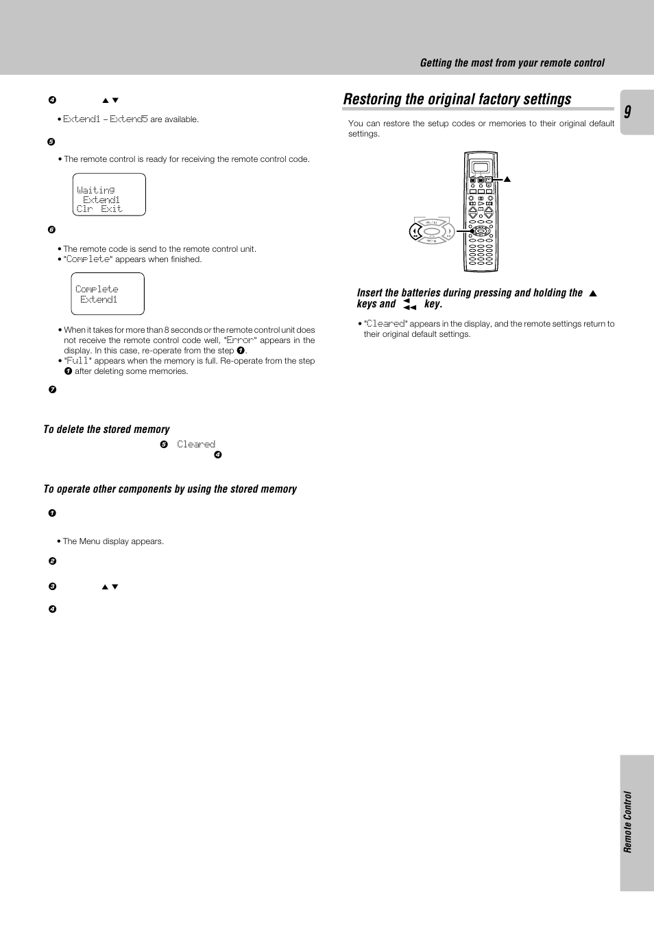 Restoring the original factory settings | Kenwood KRF-V8030D User Manual | Page 9 / 14