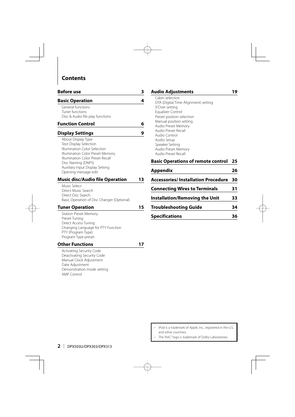 Kenwood DPX313 User Manual | Page 2 / 36