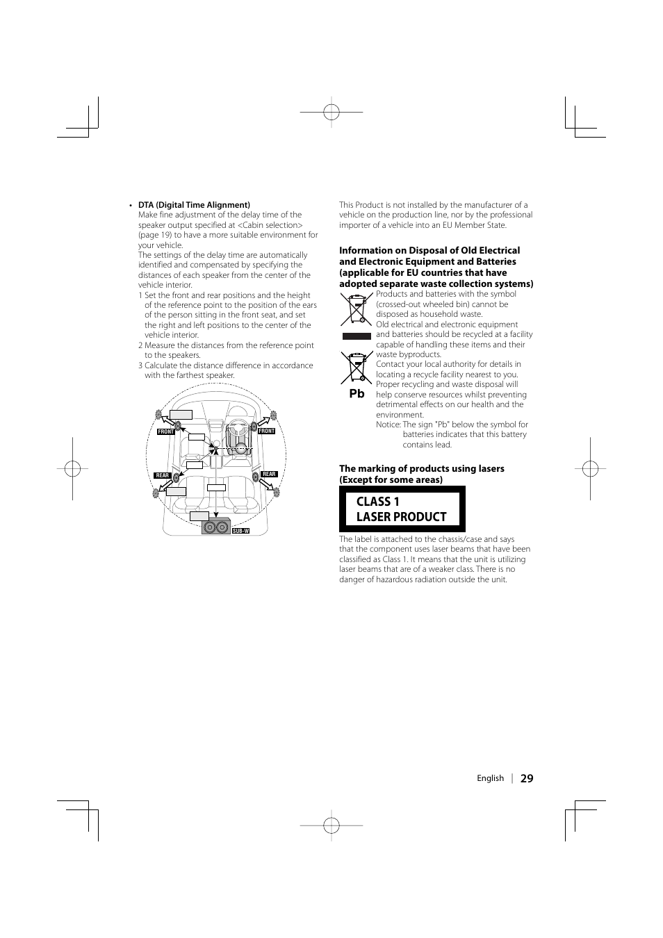 Class 1 laser product | Kenwood DPX313 User Manual | Page 29 / 36