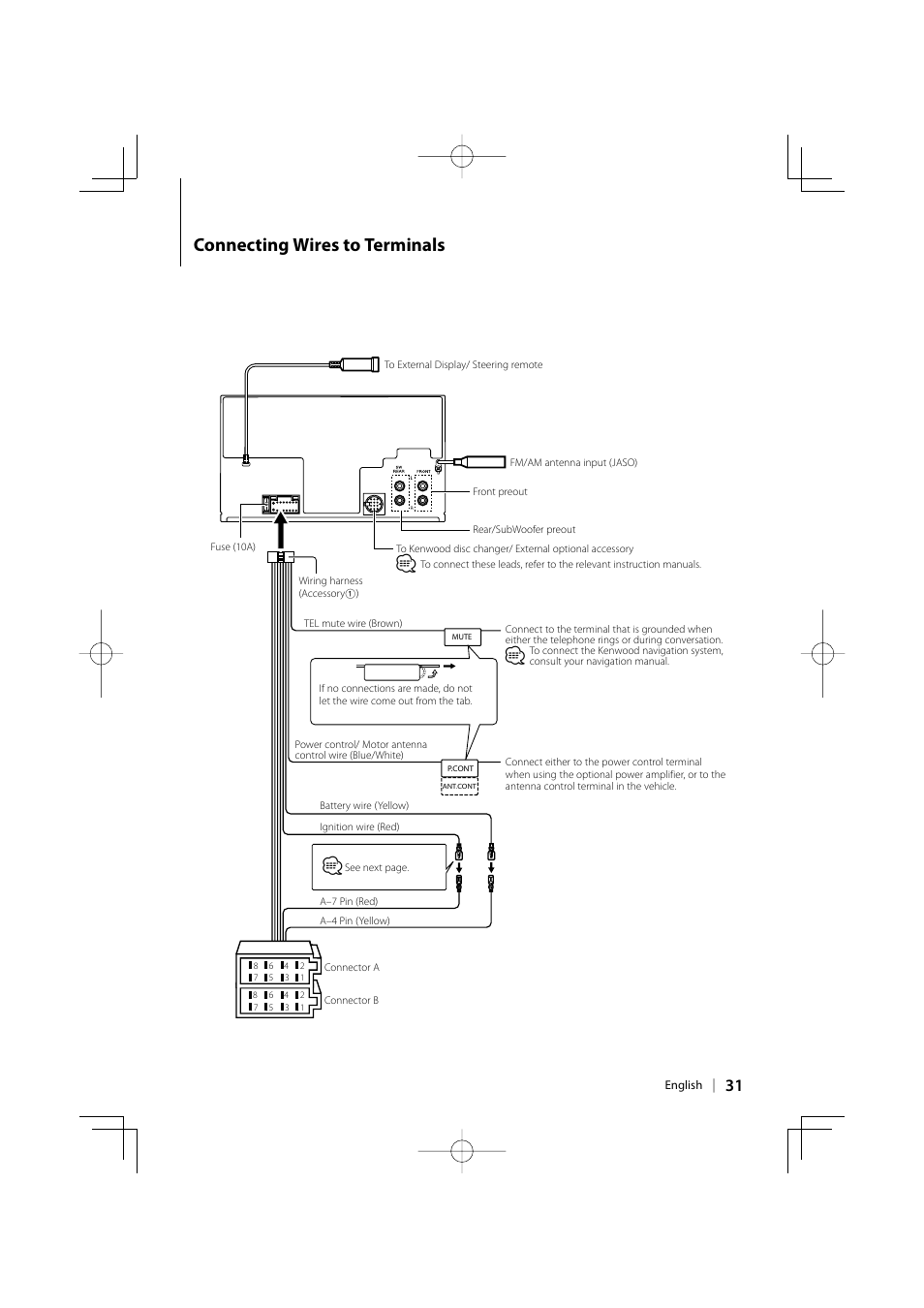 Connecting wires to terminals | Kenwood DPX313 User Manual | Page 31 / 36