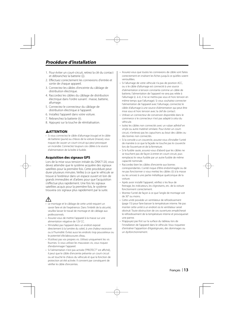 Procédure d’installation | Kenwood DNX7120 User Manual | Page 13 / 32