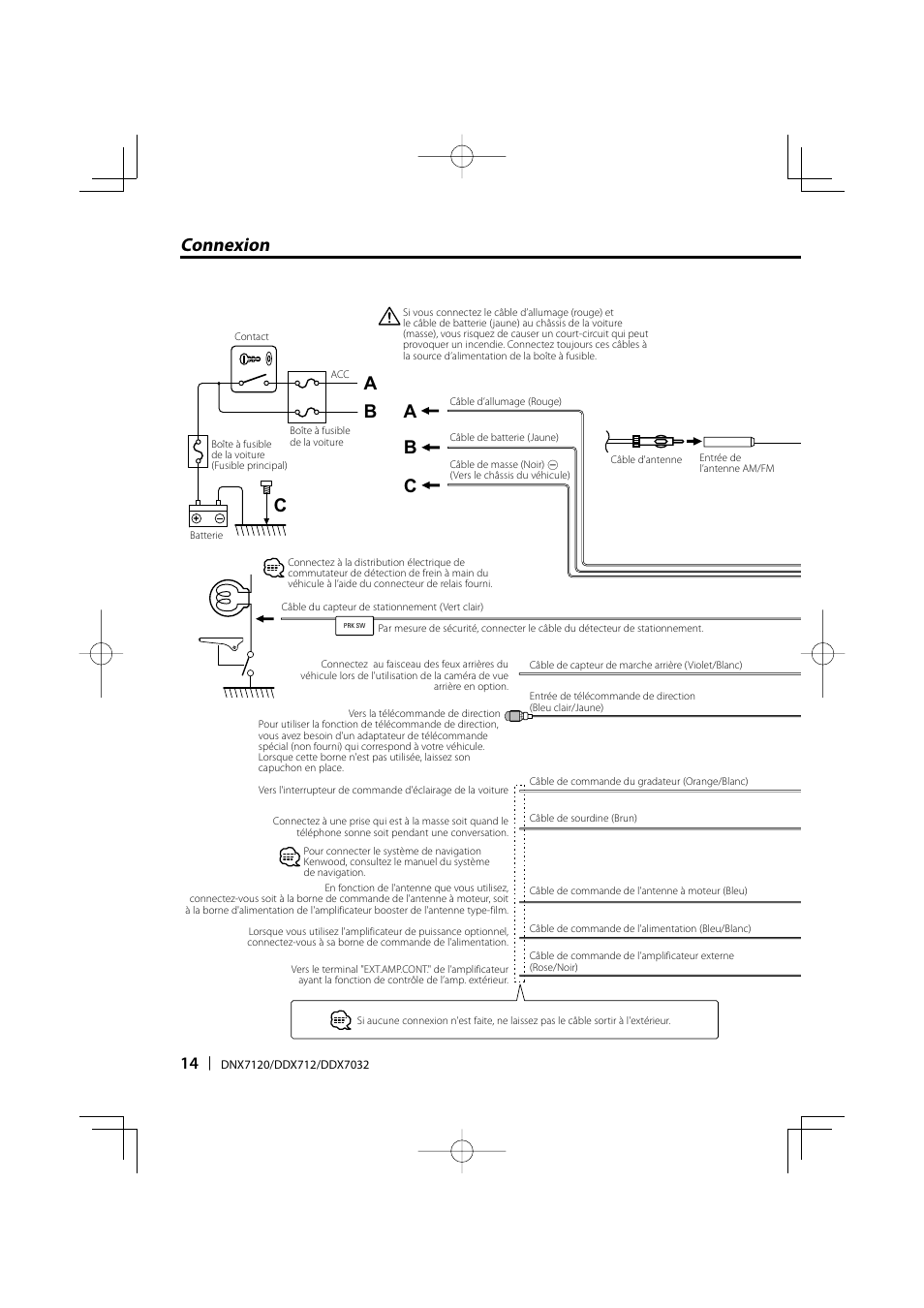 Connexion b c, Bc a a | Kenwood DNX7120 User Manual | Page 14 / 32