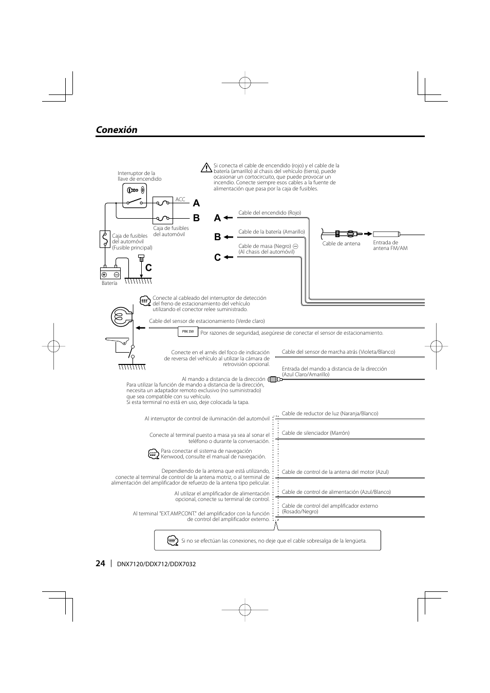 Conexión b c, Bc a a | Kenwood DNX7120 User Manual | Page 24 / 32