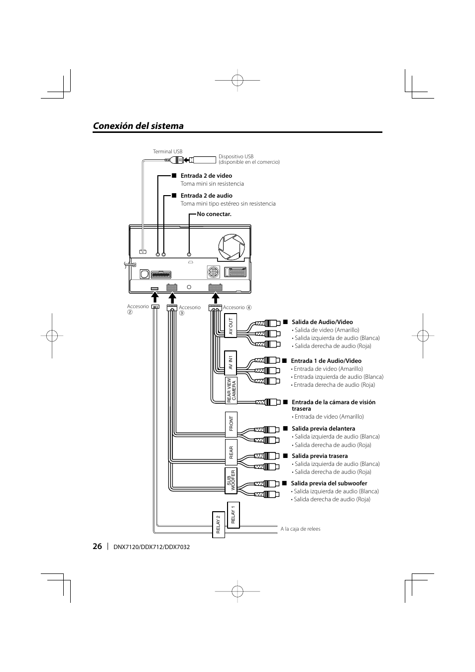 Conexión del sistema | Kenwood DNX7120 User Manual | Page 26 / 32