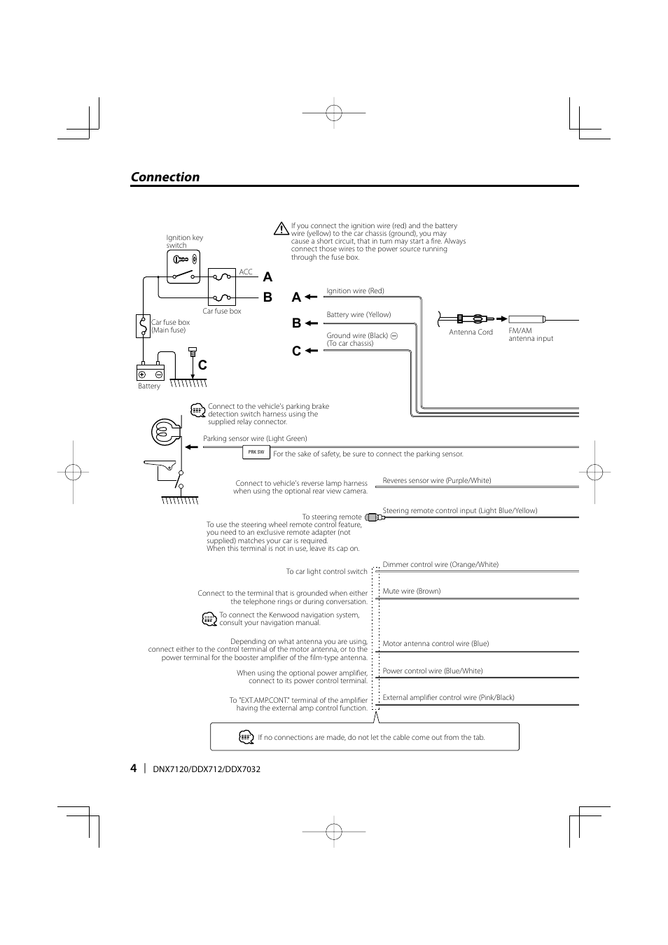 Connection b c, Bc a a | Kenwood DNX7120 User Manual | Page 4 / 32