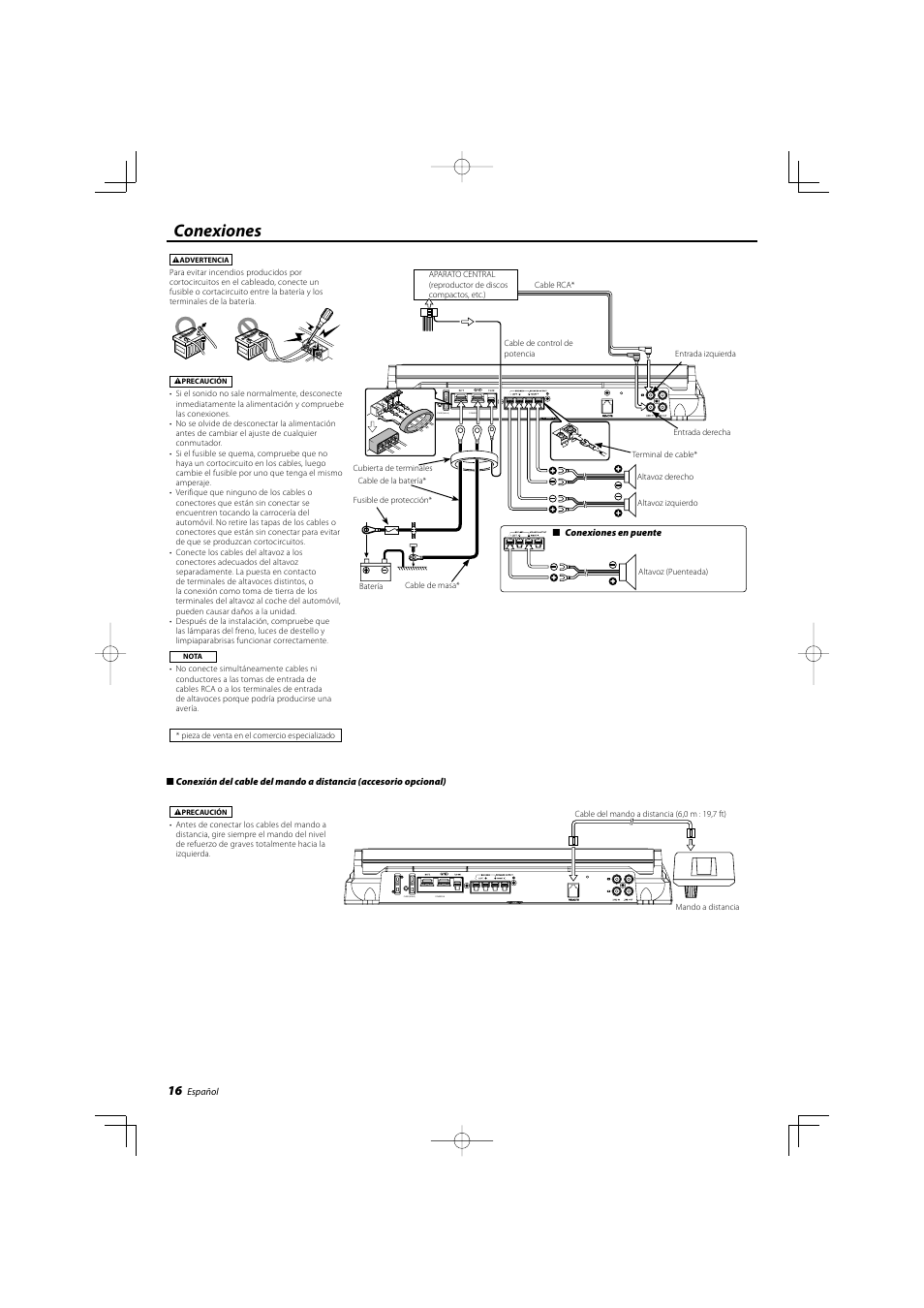 Conexiones, Power in, Fuse(30a s2) | Kenwood eXcelon KAC-X20 User Manual | Page 16 / 20