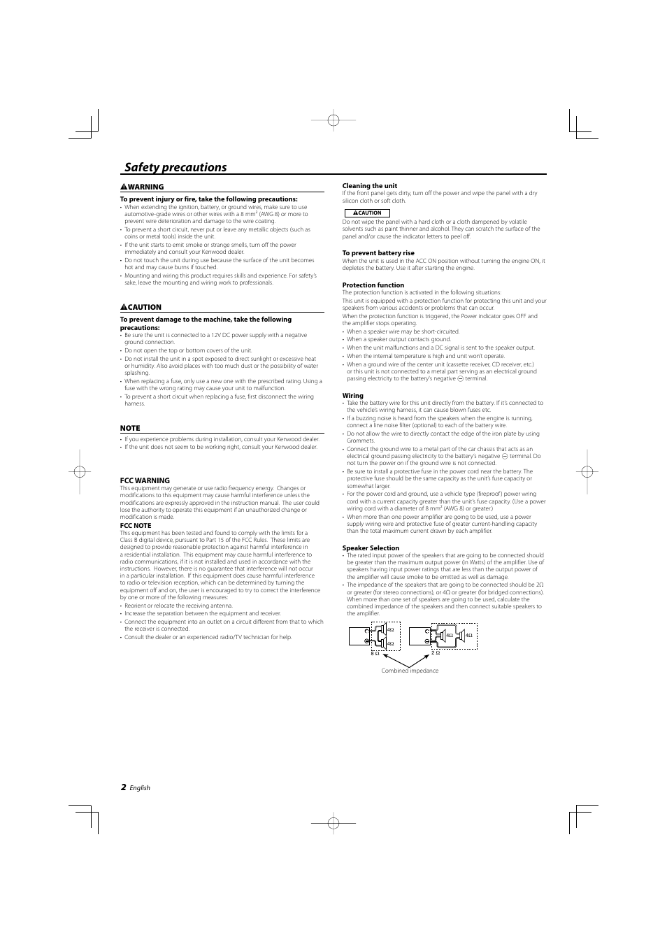 Safety precautions | Kenwood eXcelon KAC-X20 User Manual | Page 2 / 20