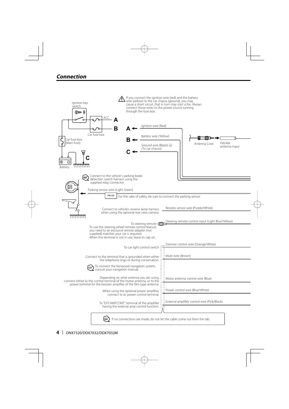 Connection b c, Bc a a | Kenwood DDX7032 User Manual | Page 4 / 36