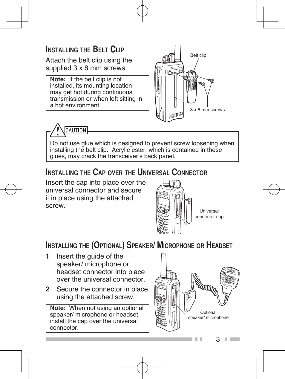 Nstalling, Over, Niversal | Onnector, Ptional, Peaker, Icrophone, Eadset | Kenwood TK-5320 User Manual | Page 16 / 44