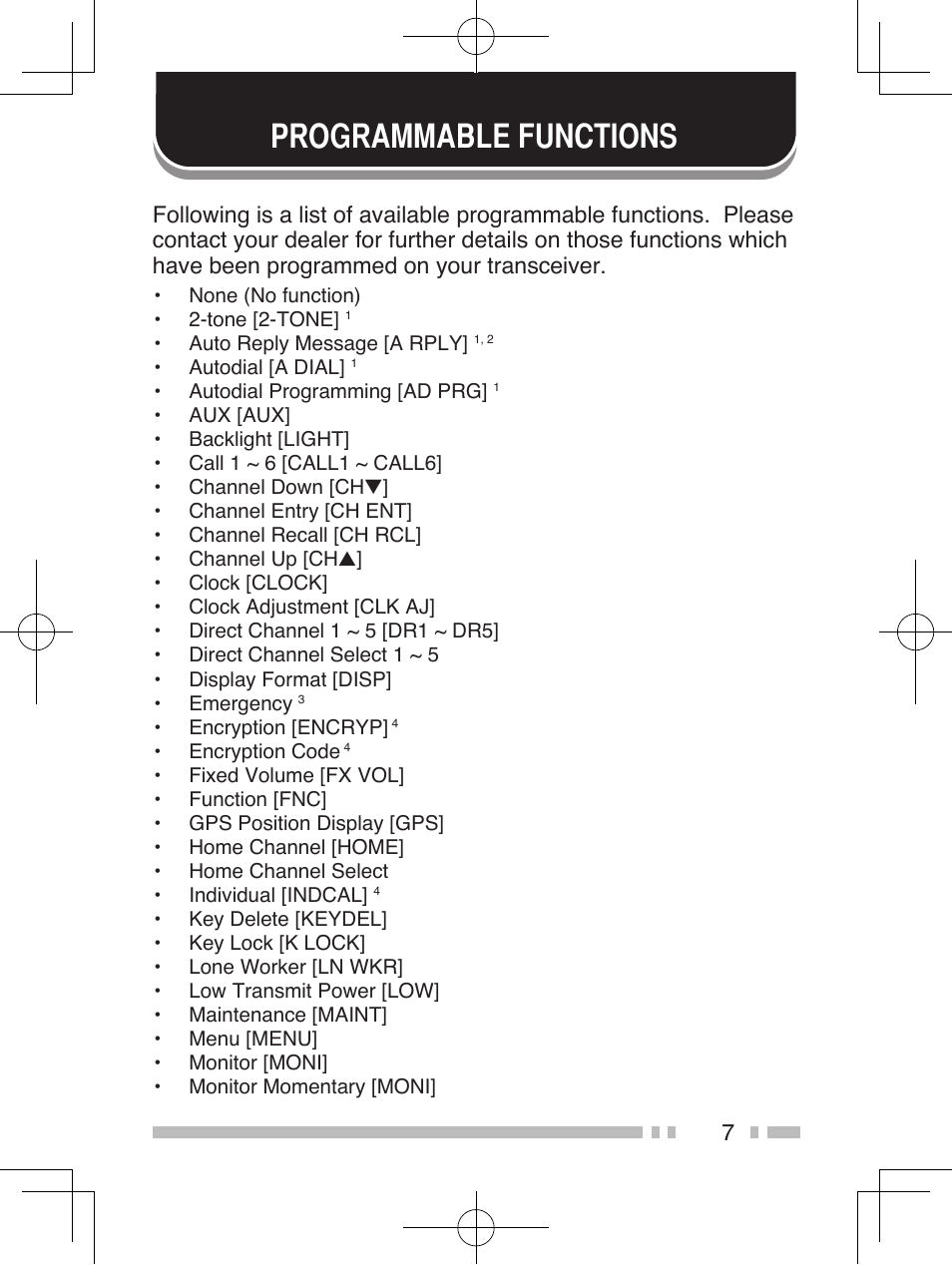 Programmable functions | Kenwood TK-5320 User Manual | Page 20 / 44