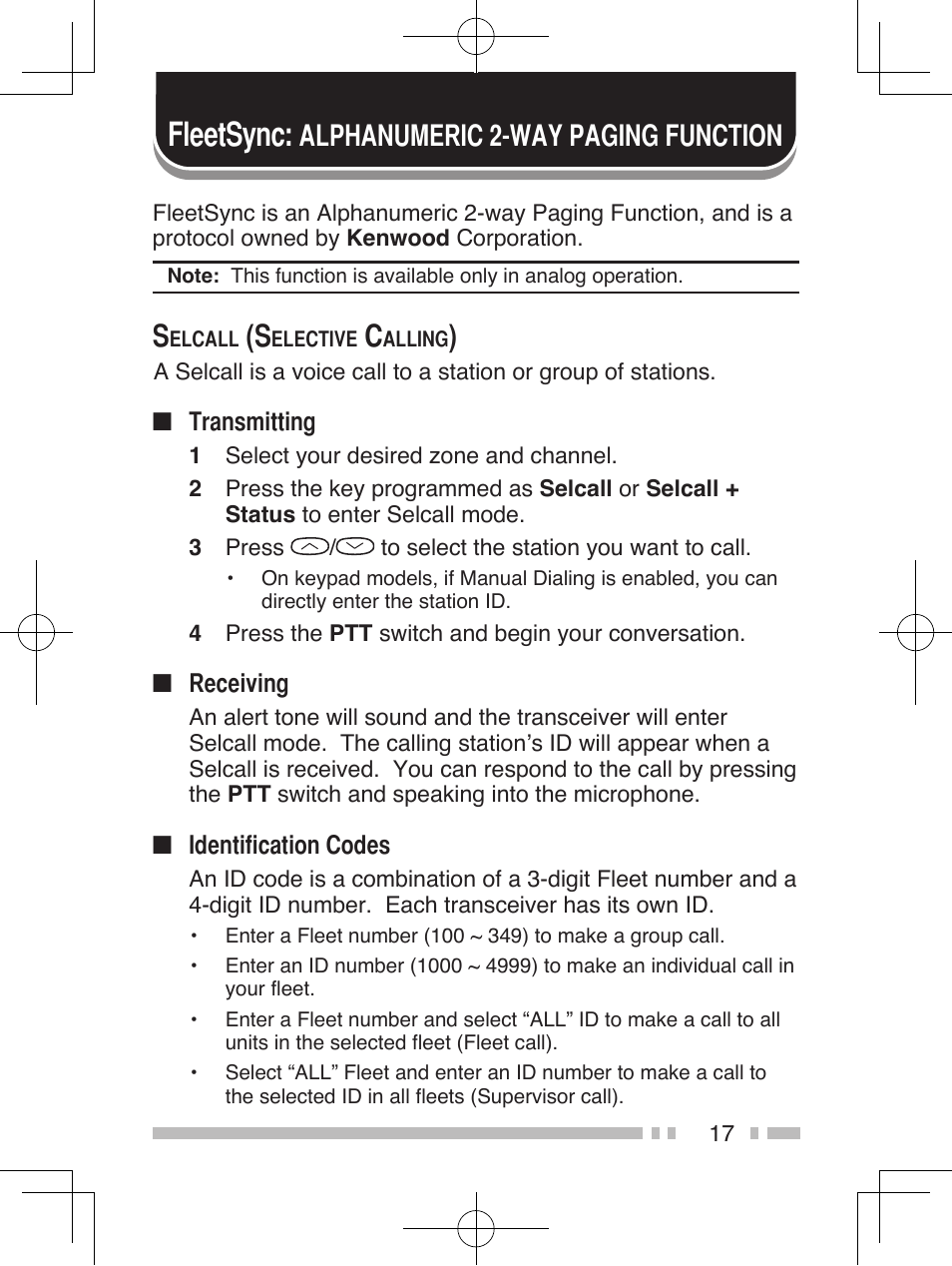 Fleetsync, Alphanumeric 2-way paging function | Kenwood TK-5320 User Manual | Page 30 / 44